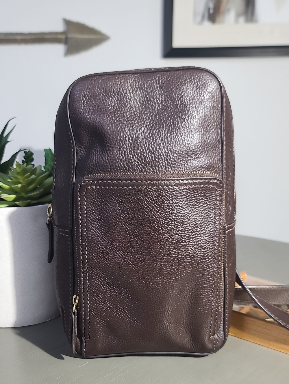 Cole Haan Leather Crossbody Sling Bag - Brown
